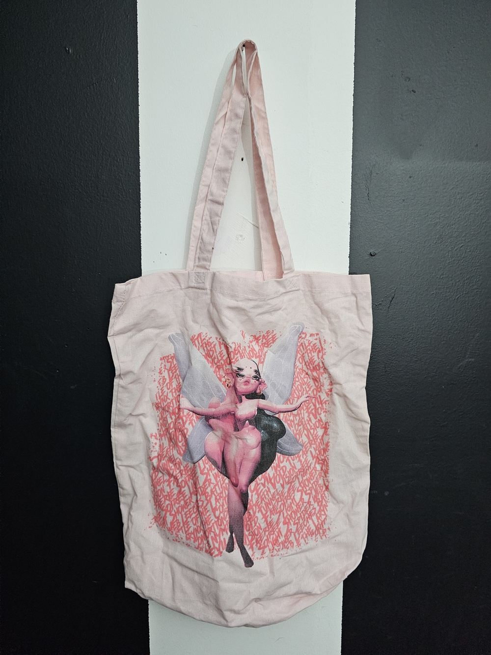 VIP Pink Graphic Cotton Tote Bag with Artistic Fairy Print